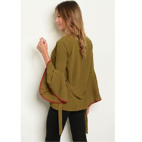 NWT Long Bell Sleeve Olive Kimono Cardigan Jacket - Picture 2 of 2